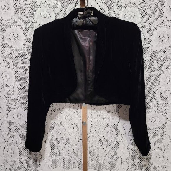Victor Costa Vintage 1980 Black Velvet Bolero Size Small Open Front Made in USA